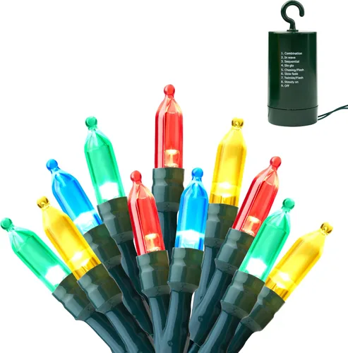 Miniatura 13 de Joiedomi Guirnalda de luces LED de Navidad, 2 x 50 unidades, 31.4 pies, funciona con pilas, con 8 modos, cable verde multifunción para decoración