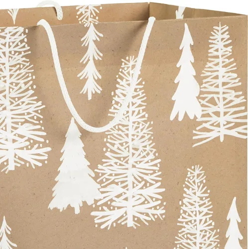 Miniatura 4 de Hallmark Surtido de bolsas de regalo de Navidad, papel kraft reciclable marrón con copo de nieve, cuadros y árboles