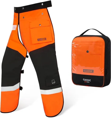Delantal de seguridad para motosierra de 8 capas, resistente, con cintura ajustable y bolsillo para hombres/mujeres, clásico C, naranja y negro