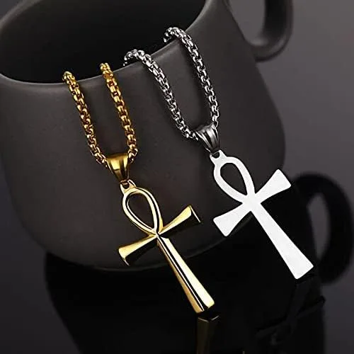 Miniatura 3 de Collar con colgante de cruz de Ankh copta egipcia antigua de acero inoxidable para niños, mujeres y hombres, en cadena Rolo de 24 pulgadas