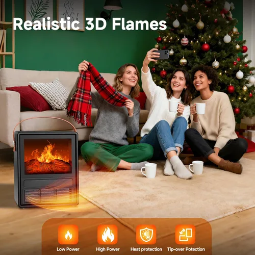 Miniatura 5 de FLAME&SHADE - Calentador de Chimenea Eléctrico Portátil para Uso en Interiores, Calentadores de Chimenea con Llama LED 3D, Protección Contra