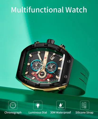 Miniatura 3 de Relojes para hombre con correa de silicona analógico de cuarzo impermeable cronógrafo luminoso Tonneau relojes para hombre, vestido deportivo