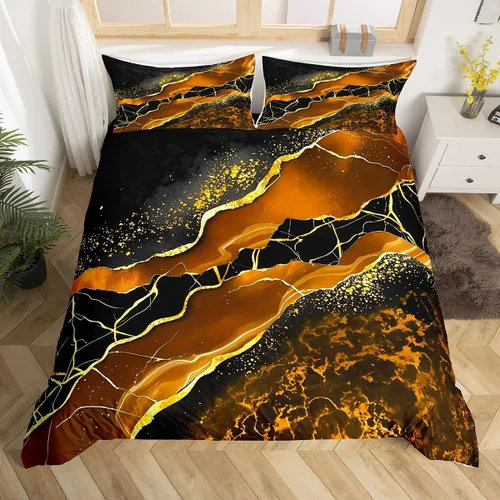 Miniatura 18 de Funda de edredón de mármol negro tamaño individual, juego de ropa de cama dorada para adultos, hombres y mujeres, funda de edredón de textura