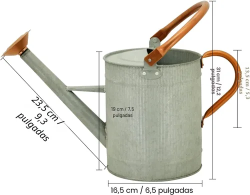 Miniatura 3 de Recipiente para regar plantas de interior y exterior, galvanizada, estilo moderno con asa y rosetón zinc