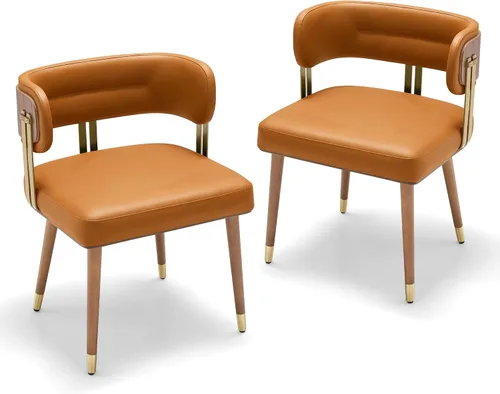 Miniatura 32 de ARTPLAN Juego de 2 sillas de comedor de cuero de nogal, modernas sillas de cocina con cojín de espuma de alta resistencia y marco de acero 2-Azul