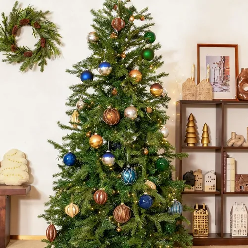 Miniatura 4 de DN DECONATION Adornos de cristal de Navidad, adorno de bola colgante de terciopelo flocado con varios tamaños y diseños, adorno amarillo mate