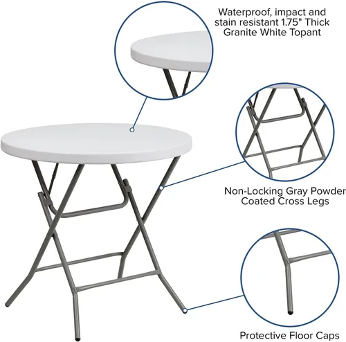 Miniatura 4 de Flash Furniture Elon Mesa plegable redonda de plástico blanco granito de 2.63 pies, color blanco