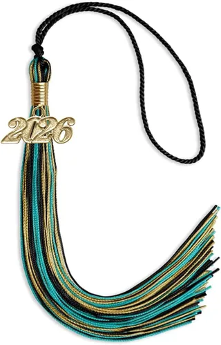 Miniatura 66 de Endea Graduation Borla mixta de triple color con gota de fecha dorada (negro/dorado/blanco, 2021)
