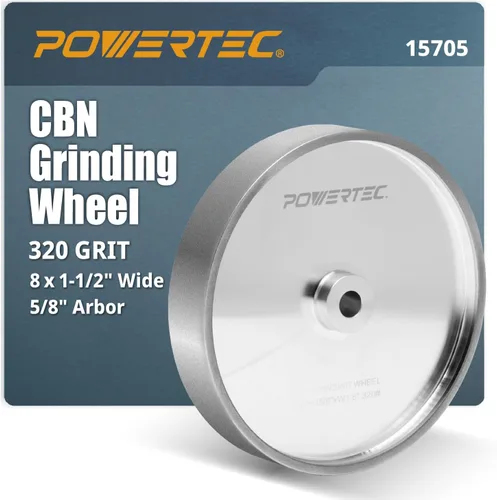 Miniatura 15 de POWERTEC Muela abrasiva CBN de 6 pulgadas grano 320, 1-1/4" de ancho, árbol de 1/2" - Rueda de afilado CBN 4 en 1 con borde de radio de 1/4" y cara