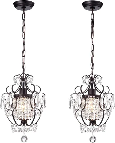 Edvivi Amorette - Mini candelabro de cristal, 1 lámpara moderna y elegante de techo de bronce antiguo, iluminación colgante ajustable para armario,