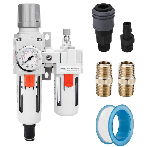 Miniatura 19 de NANPU 1" NPT Filtro de aire comprimido, regulador y lubricador (FRL) Combo - Separador de trampa de agua/aceite - Calibrador (0-150 psi), elemento