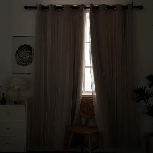 Miniatura 2 de INLINAS Cortinas opacas beige con superposición transparente, paneles térmicos y de reducción de ruido con ojales en la parte superior