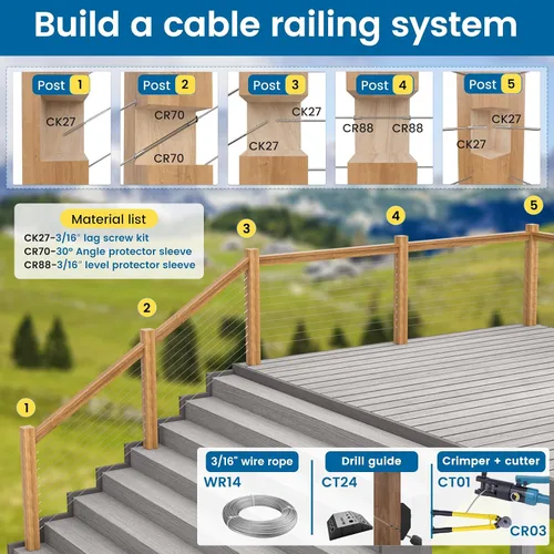 Miniatura 5 de Muzata Paquete de 20 tornillos para barandillas de cable de 3/16 pulgadas, rosca para zurdos y diestros para poste de madera T316, sistema