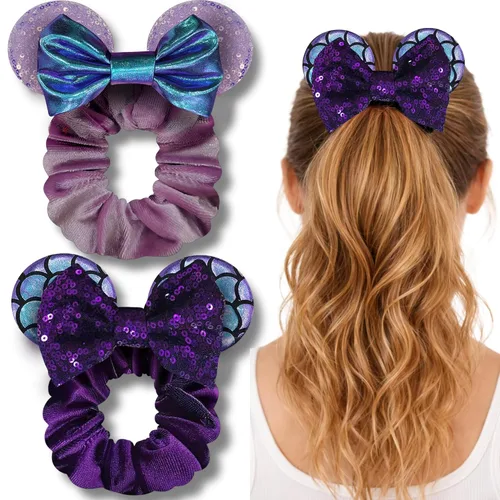 Miniatura 13 de Styla Hair - Paquete de 2 coleteros para orejas de ratón, con lazo de terciopelo con orejas de lentejuelas, bonitos accesorios para el cabello