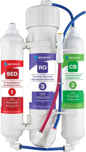 SpiroPure SP-RO300AQ Sistema de filtro de agua portátil RO Apartamento RO, 150 GPD Osmosis inversa de encimera de 3 etapas para agua potable,
