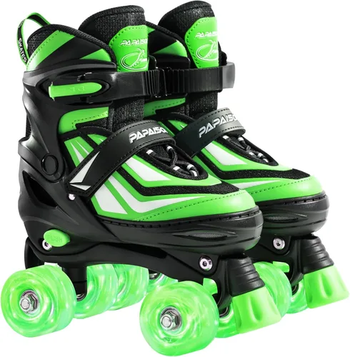 PAPAISON Patines de ruedas para niños y niñas, patines ajustables de 4 tamaños con ruedas iluminadas para niños de 4 a 12 años Verde