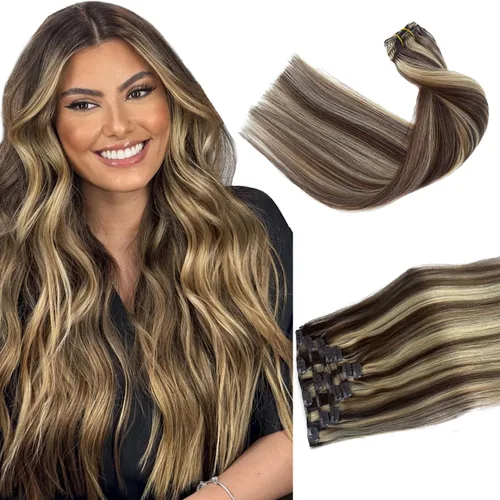 Miniatura 31 de Extensiones de cabello con clip Ubetta de cabello humano real, extensiones de cabello negro azabache con clip, 7 piezas, 70 g, extensiones