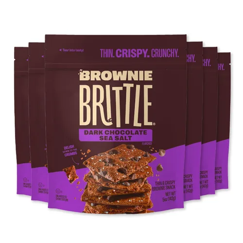 Brownie Brittle – Galletas dulces delgadas y crujientes de chocolate oscuro con sal marina (paquete de 6, 5 onzas), postre rico en bocados gourmet