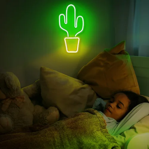 Miniatura 5 de Lumoonosity Luces de cactus – Luz de neón de cactus amarilla y verde para dormitorio – Señales de neón LED alimentadas por USB con interruptor