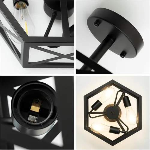 Miniatura 5 de Lámpara de Techo Moderna Semi Empotrada, Lámpara de Techo de Montaje Empotrado Hexagonal de 3 Luces para Luminaria de Comedor, Luminarias