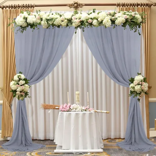Miniatura 6 de FUHSY Tela de Drapeado para Arco de Boda Gris Cortinas Transparentes 2 Paneles 20 Pies Cortinas de Gasa para Telón de Fondo Cortina Swag
