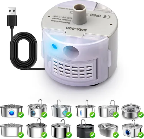 Miniatura 9 de Bomba de fuente de agua para gatos, bomba de repuesto de fuente de agua para mascotas, motor sumergible SMA-800 para repuesto de bomba de fuente