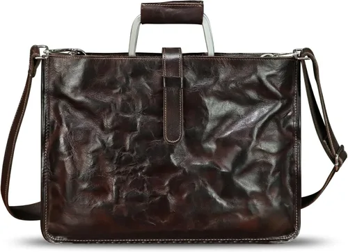 Maletín delgado de cuero genuino para hombres y mujeres, bolso bandolera vintage para computadora portátil de negocios