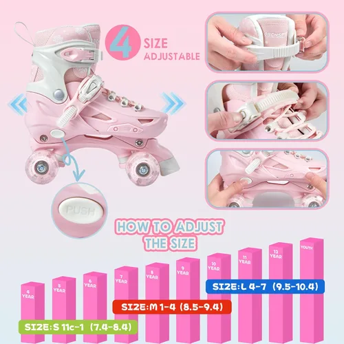 Miniatura 7 de Patines infantiles para niñas y niños de 4 a 6 años, 5 a 8, 6 a 12, 8 a 12, 4 tamaños ajustables, con ruedas iluminadas, patinas para niñas, regalo