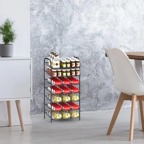 Miniatura 6 de DOMYDEVM Organizador de latas, organizador de almacenamiento de latas de 7 niveles, soporte negro para bebidas con capacidad para 84 latas