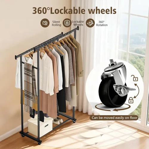 Miniatura 3 de Perchero de ropa con ruedas para colgar ropa, perchero resistente para ropa portátil, estante de metal para dormitorio, lavandería, sala de estar