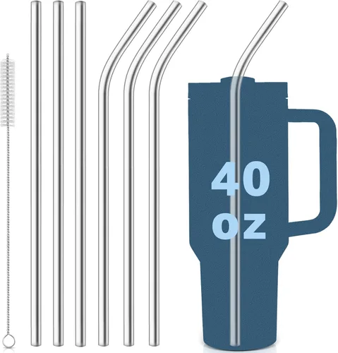 para Stanley Quencher Vaso de 40 onzas 6x Pajillas de Acero Inoxidable Metálico, Pajillas de Reemplazo Extra Largas/Altas de 12 Pulgadas para Taza