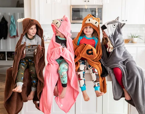 Miniatura 4 de Manta con capucha portátil Lazy One para niños, manta con capucha de animales (lobo)
