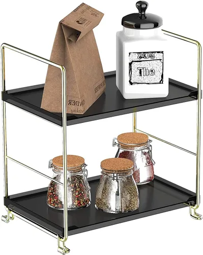 Miniatura 3 de Estante de especias de cocina de 2 niveles, estante organizador apilable independiente, organizador de baño y cosméticos, estante cuadrado de pie