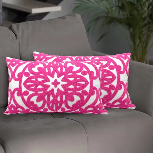 Miniatura 4 de Alysheer Fundas de cojín lumbares bordadas decorativas de 12"x 20", juego de 2, patrón de bordado clásico de mandala estilo bohemio, funda de cojín