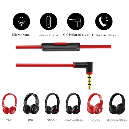 Miniatura 5 de cipher Cable de audio de repuesto, compatible con auriculares Beats, modelos Studio Solo Pro Detox Mixr Executive Pill, con micrófono en línea