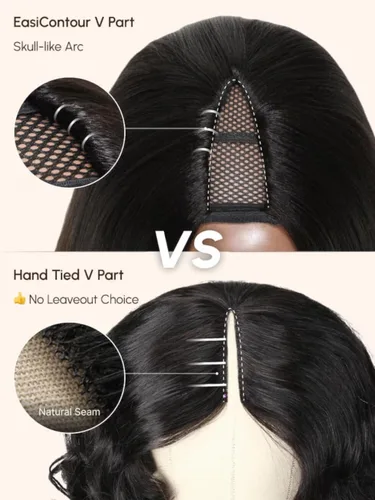 Miniatura 3 de UNICE EasiContour Peluca de Cabello Humano Kinky Straight con Parte en V Sin Pegamento con Clip Peluca Mágica Leave Out Mejorada Peluca de Cabello