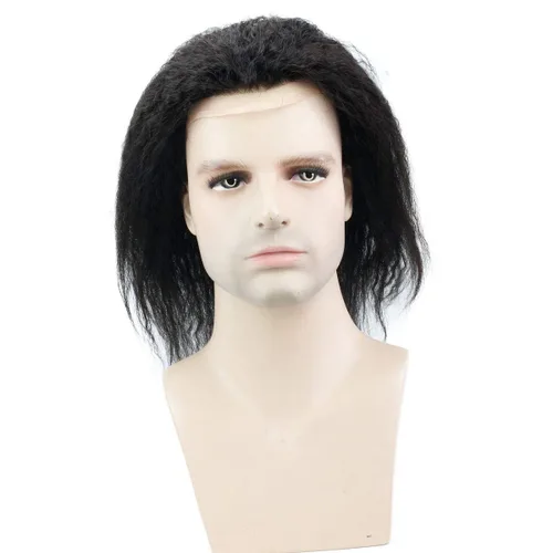 Miniatura 2 de Peluca de cabello humano rizado liso de 12 pulgadas de largo para hombres, 10 x 8 pulgadas, 100% cabello humano para hombre, red mono