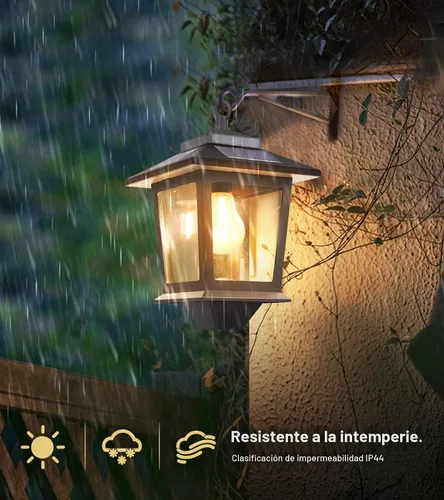 Miniatura 4 de PASAMIC Paquete de 2 faroles solares de pared, luces colgantes para exteriores con 4 paneles solares, aplique de pared LED del atardecer al Negro