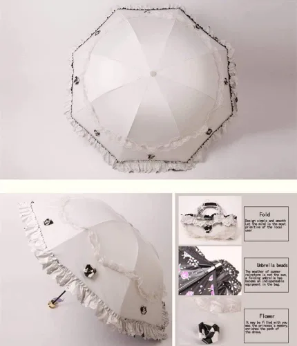 Miniatura 53 de Honeystore Paraguas plegable a prueba de rayos ultravioleta Princess Lace Parasol con cúpula anti-UV