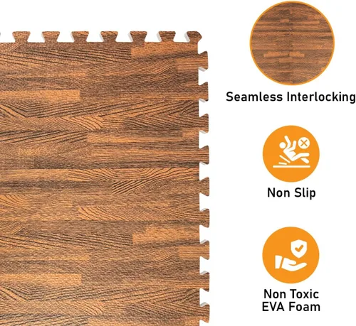 Miniatura 4 de HomeCube USA - Baldosas de espuma entrelazadas con veta de madera de 3/8 pulgadas de grosor para hogar, oficina, espacio de equipos