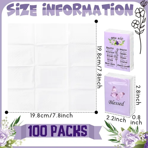 Miniatura 2 de Harloon 100 paquetes de pañuelos faciales cristianos de mariposa púrpura en tamaño de billetera de bolsillo, pañuelos de viaje de 3 capas