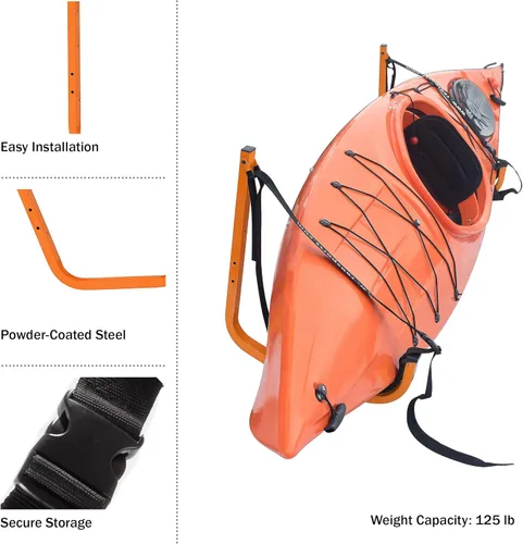 Miniatura 5 de RAD Sportz Juego de 2 sistemas de almacenamiento de kayak: ganchos de montaje en pared con capacidad de 125 libras cada uno para colgar kayaks