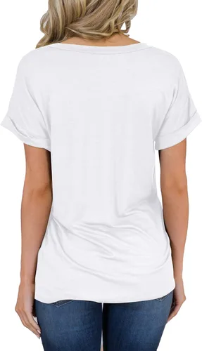 Miniatura 2 de MIHOLL - Camiseta de manga corta con cuello en V para mujer casual ajuste holgado