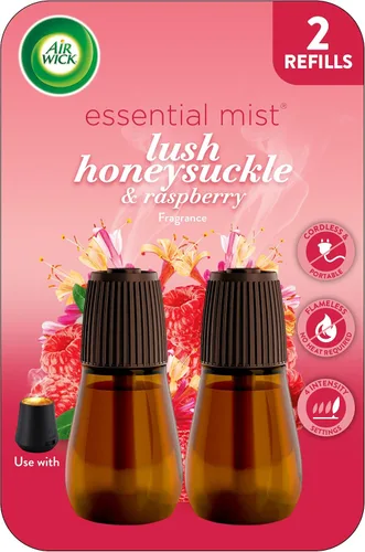 Recambio de Air Wick Essential Mist, 2 unidades, olor a madreselva y frambuesa, difusor de aceites esenciales, ambientador
