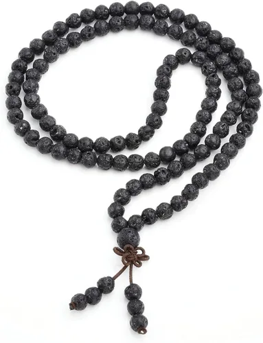 Miniatura 4 de JOVIVI 6mm 8mm collar y pulsera tibetanos con 108 cuentas para rezo budista, de piedras preciosas sanadoras, con la piedra de lava natural, de 6 mm