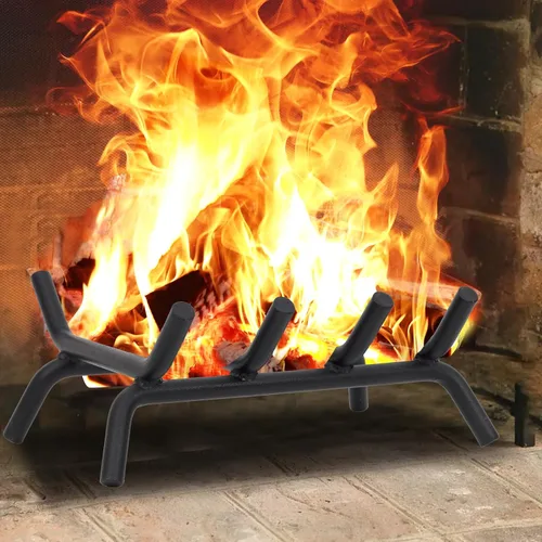 Miniatura 2 de Rejilla de chimenea de 14 pulgadas resistente – Soporte para troncos de chimenea Rejilla de hierro fundido Estante para estufa de leña Bandeja