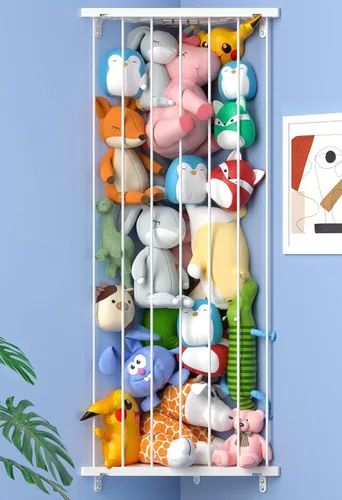 Organizador de Juguetes y Almacenamiento de Animales de Peluche (Patentado) - Soporte de Esquina para Animales de Peluche de Longitud Ajustable -