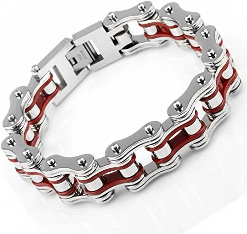 Miniatura 5 de Brazalete LEADCIN de acero inoxidable para hombre, diseño de cadena de bicicleta