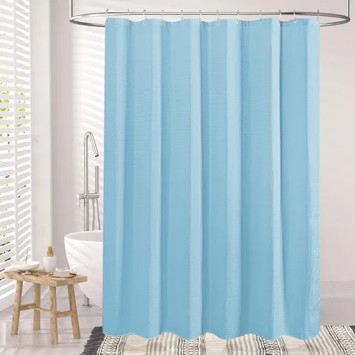 Miniatura 2 de AmazerBath Cortina de Ducha de Tela Azul Bebé, Cortina de Ducha Waffle de Poliéster, Alta Resistencia 240GSM, Cortinas de Ducha de Baño de Calidad
