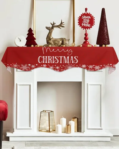 Miniatura 5 de Bufanda roja de gnomos de Navidad, decoración de chimenea para sala de estar, bolas de árbol de Navidad, copo de nieve de invierno, chimenea